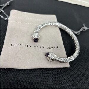 David Yurman Sterling Cable Bracelet with Purple Gemstone Ends 7mm